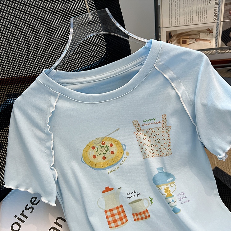 Waves printing cartoon mixed colors T-shirt for women