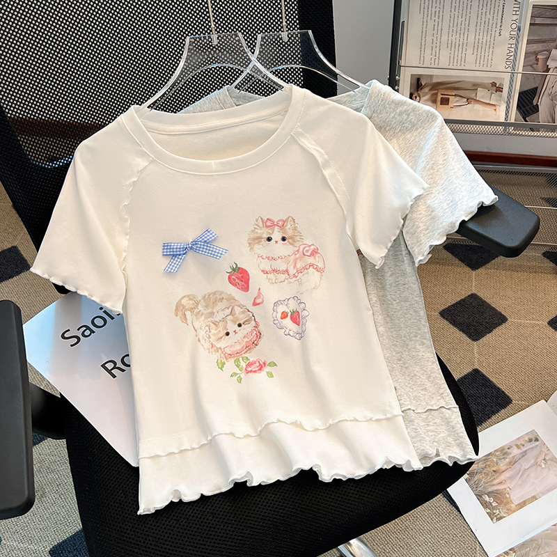 Printing Casual tops unique Korean style T-shirt for women