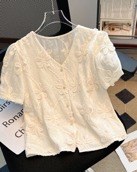 Jacquard Chinese style tops summer small shirt for women