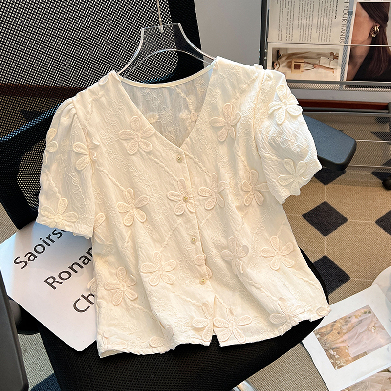 Jacquard Chinese style tops summer small shirt for women