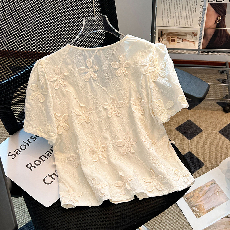 Jacquard Chinese style tops summer small shirt for women