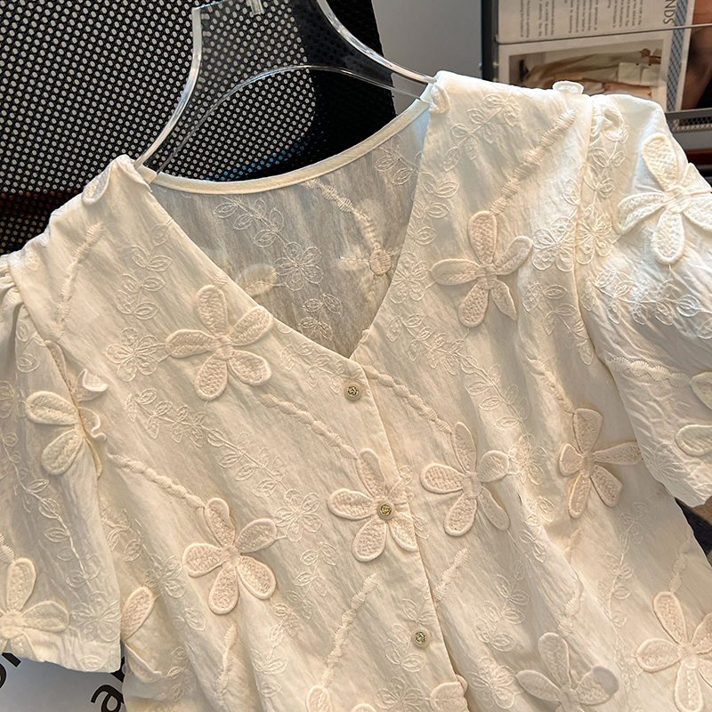 Jacquard Chinese style tops summer small shirt for women