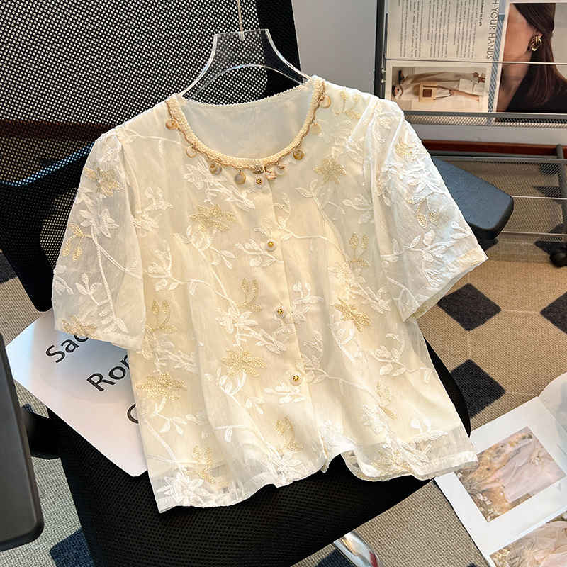 Splice beading small shirt embroidery shirt for women
