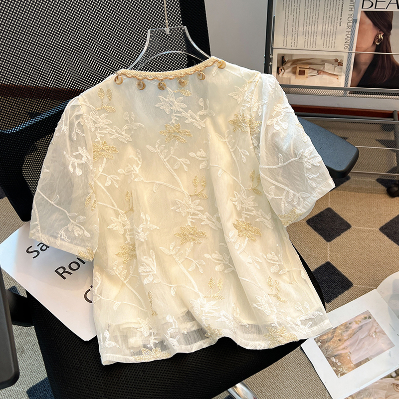 Splice beading small shirt embroidery shirt for women