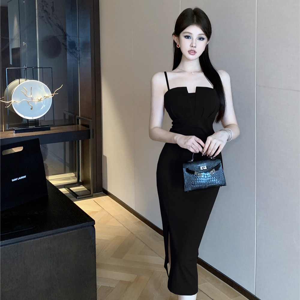 Stereoscopic split dress slim long dress