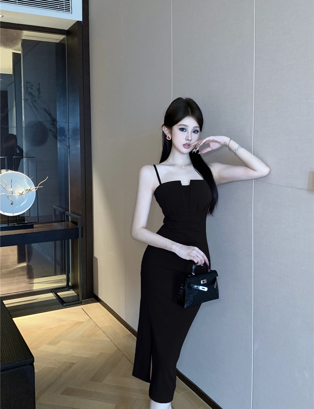 Stereoscopic split dress slim long dress