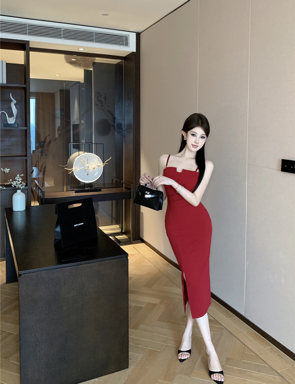 Stereoscopic split dress slim long dress