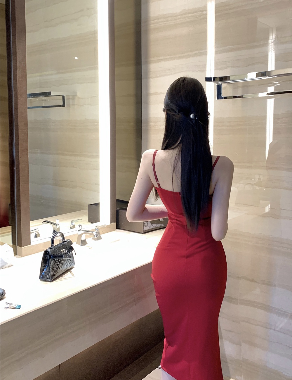 Stereoscopic split dress slim long dress
