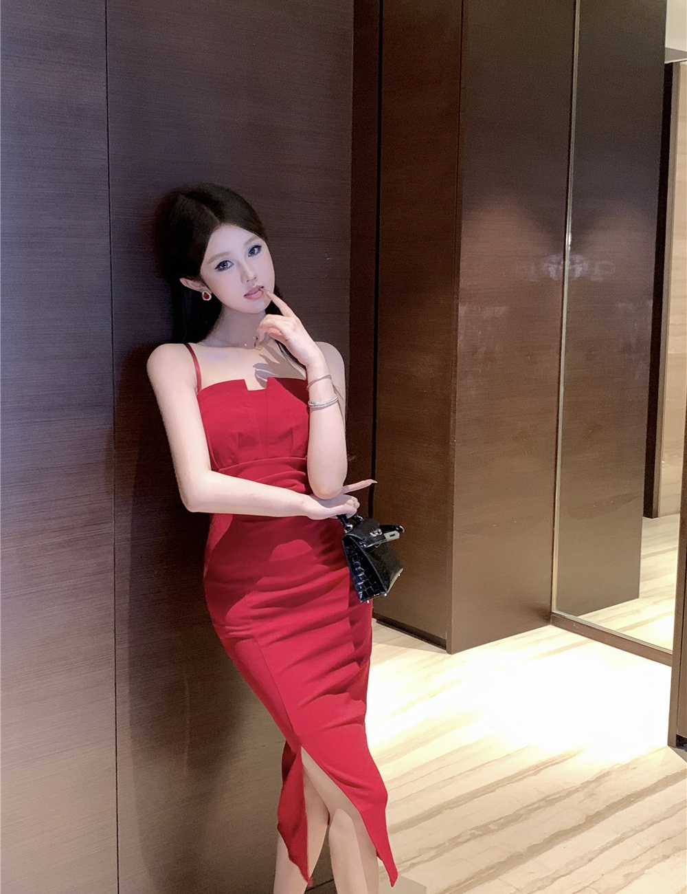 Stereoscopic split dress slim long dress