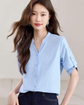 Commuting pure cotton shirt V-neck tops for women