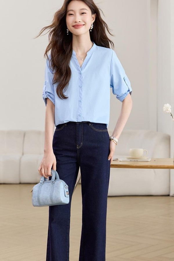 Commuting pure cotton shirt V-neck tops for women