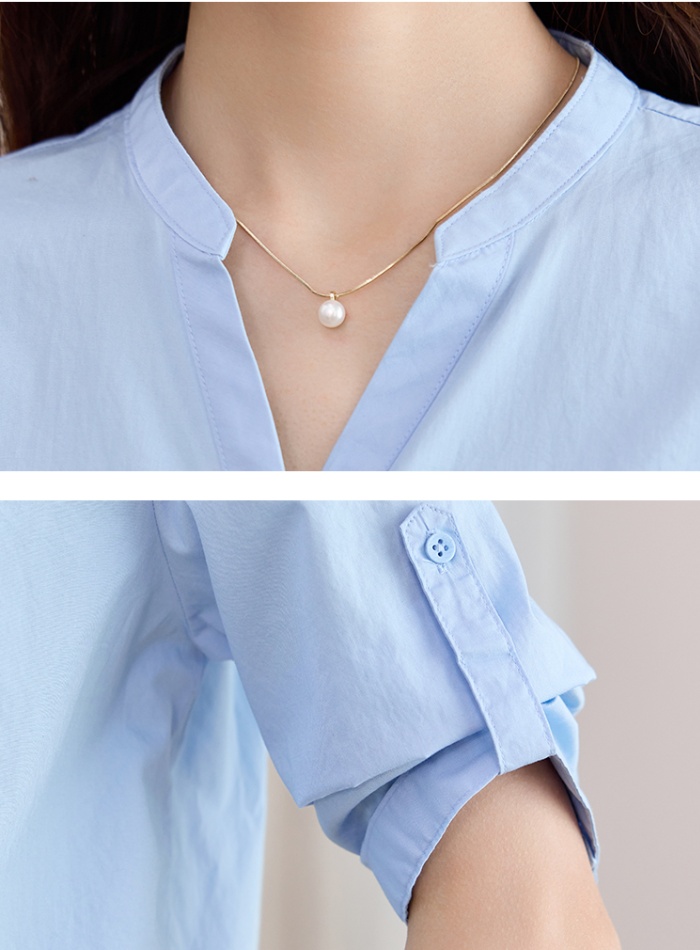 Commuting pure cotton shirt V-neck tops for women