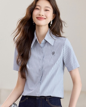 Commuting embroidery shirt vertical stripes summer tops