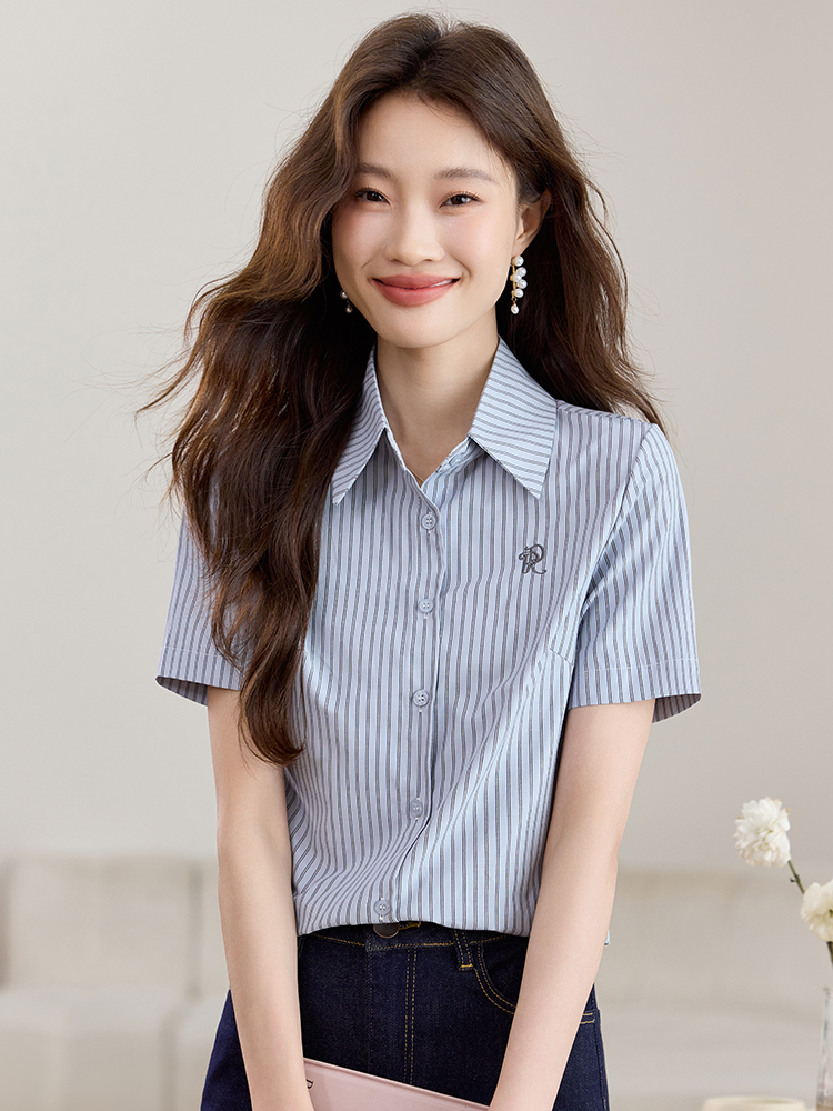 Commuting embroidery shirt vertical stripes summer tops