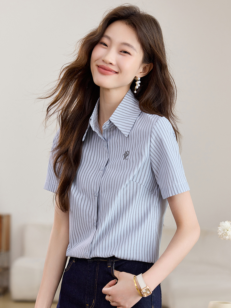 Commuting embroidery shirt vertical stripes summer tops
