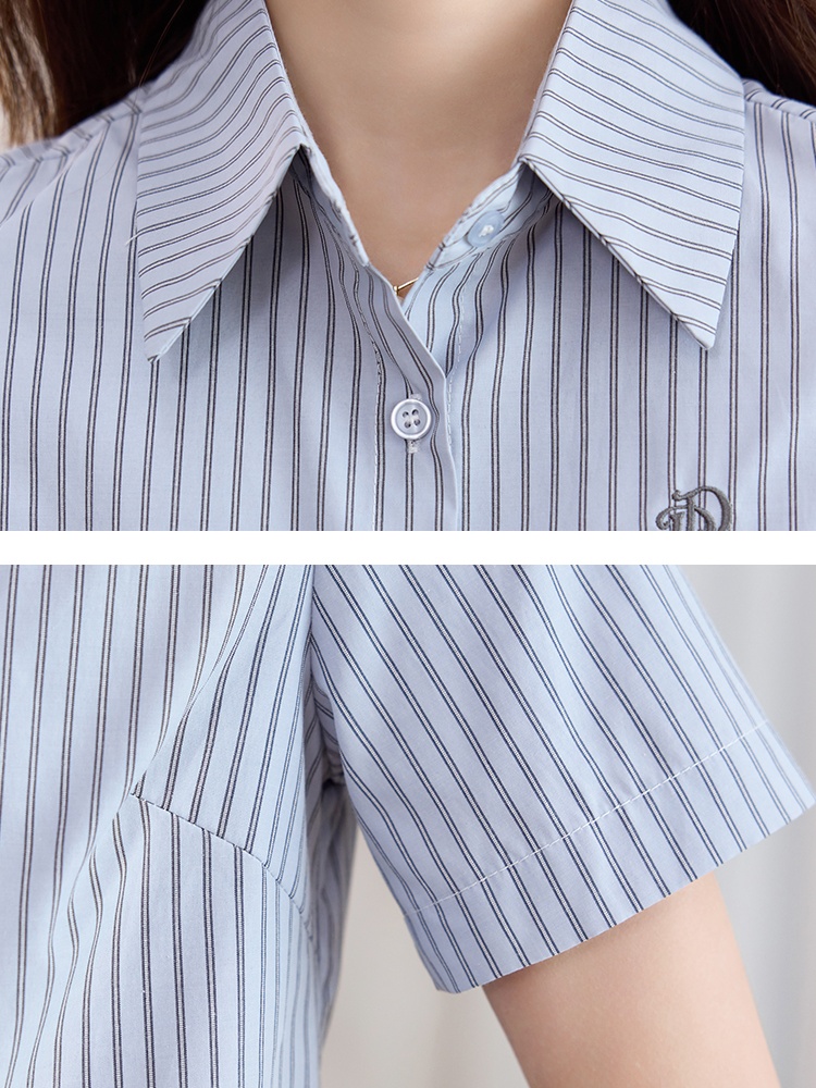 Commuting embroidery shirt vertical stripes summer tops