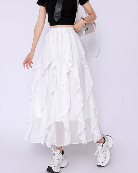 Irregular white lace skirt splice slim long skirt