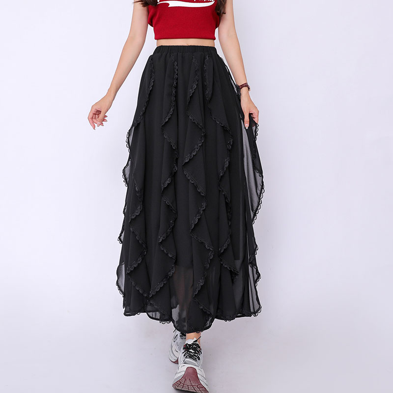 Irregular white lace skirt splice slim long skirt