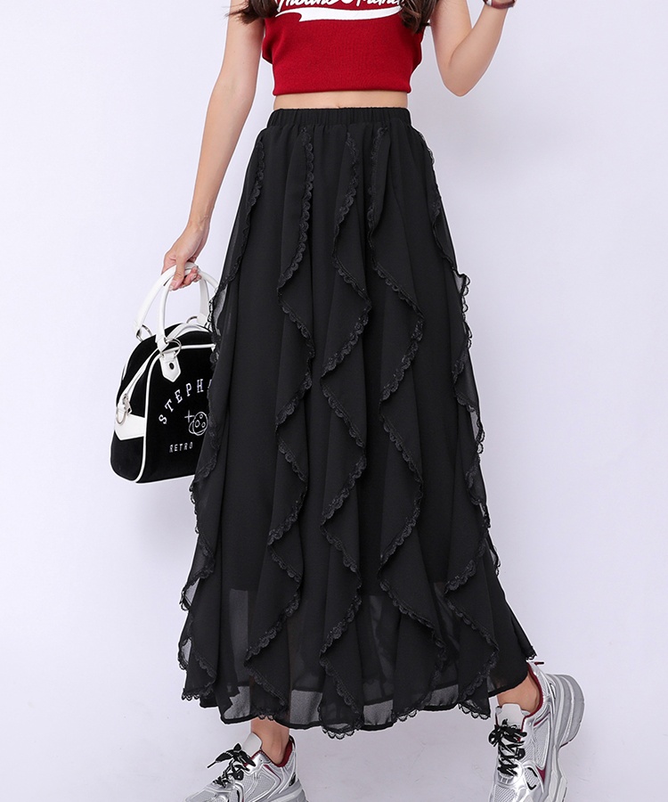 Irregular white lace skirt splice slim long skirt