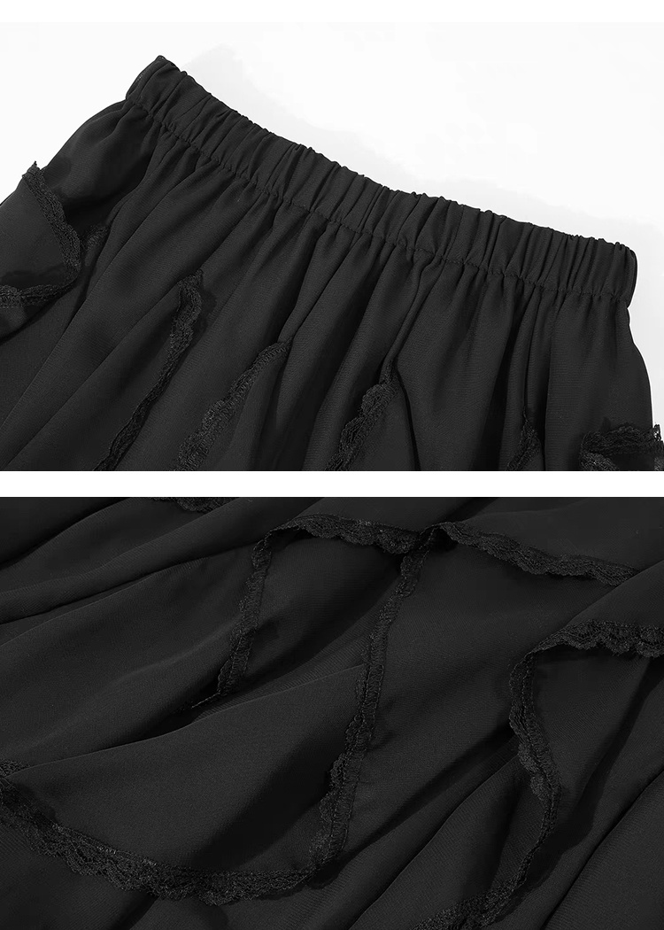 Irregular white lace skirt splice slim long skirt