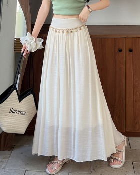 Tassels A-line slim skirt high waist vacation long skirt
