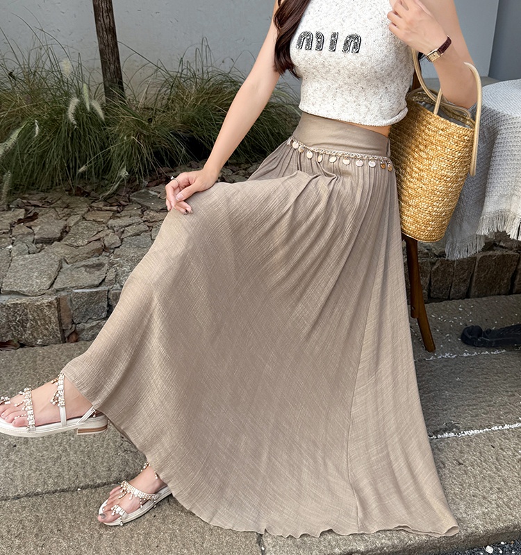 Tassels A-line slim skirt high waist vacation long skirt