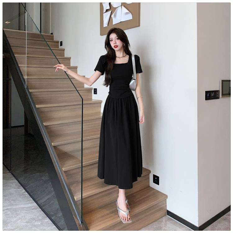 Short sleeve temperament tops summer skirt a set for women