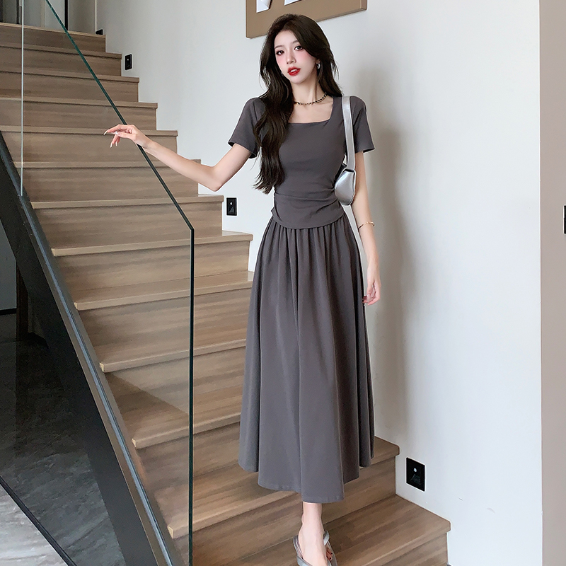 Short sleeve temperament tops summer skirt a set for women
