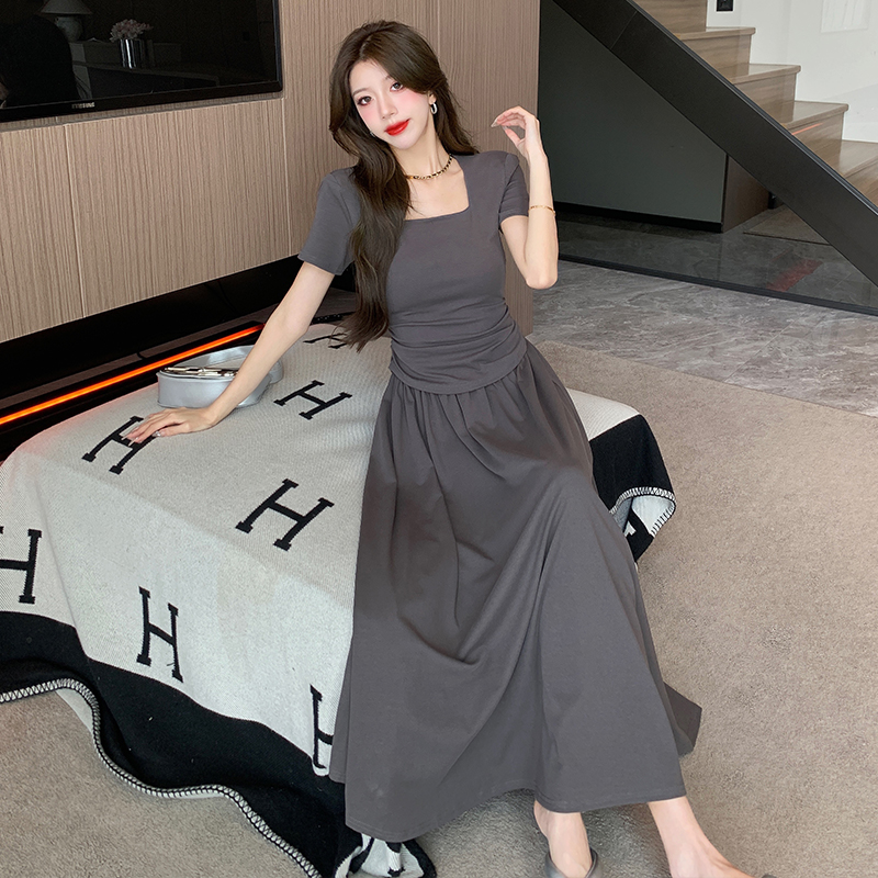 Short sleeve temperament tops summer skirt a set for women