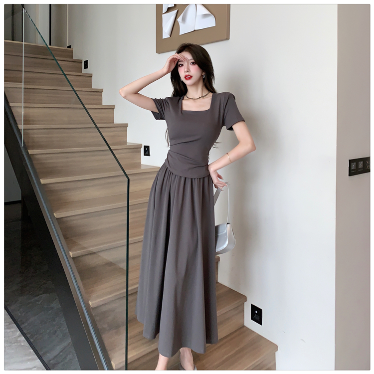 Short sleeve temperament tops summer skirt a set for women