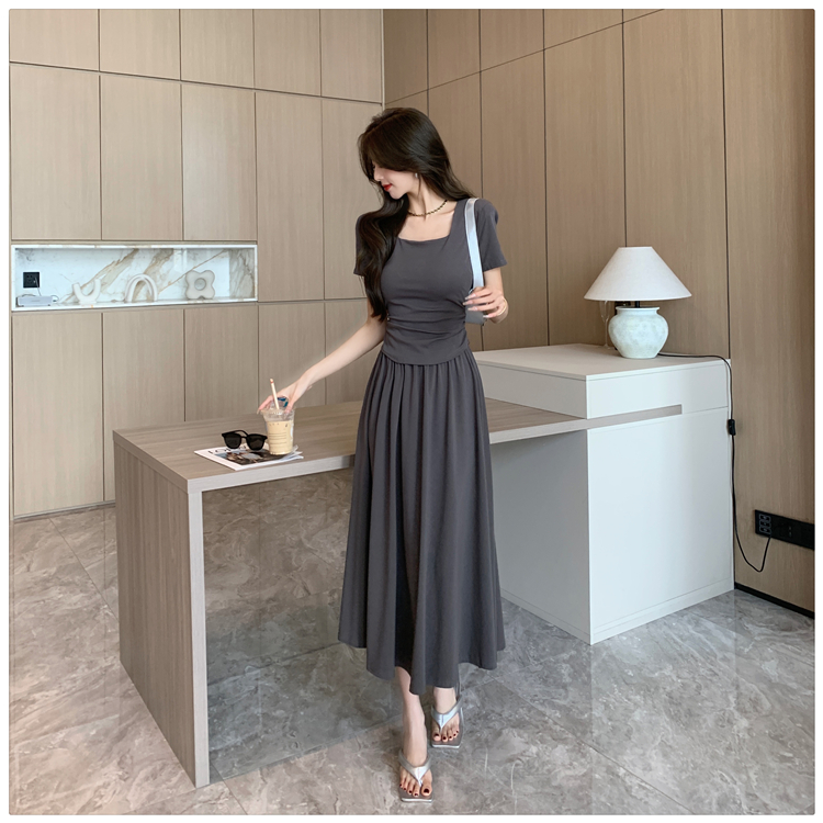 Short sleeve temperament tops summer skirt a set for women