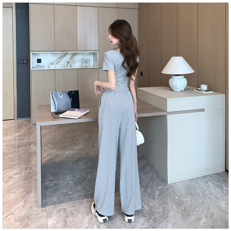 Lazy folds tops Casual wide leg pants a set for women