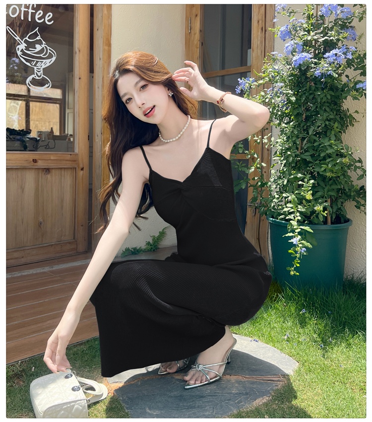 Pinched waist long dress summer strap dress for women