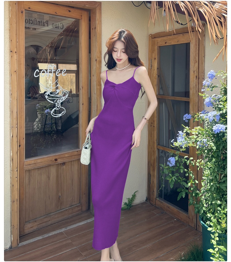 Pinched waist long dress summer strap dress for women
