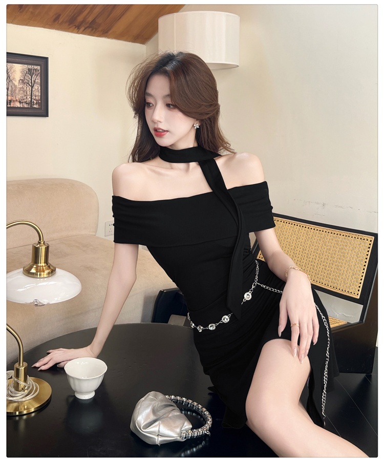 With belt package hip enticement ladies dress