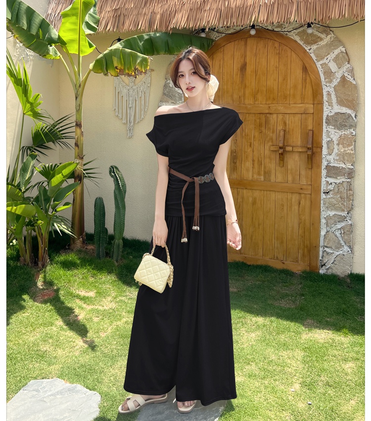 Loose temperament pants mopping wide leg pants a set