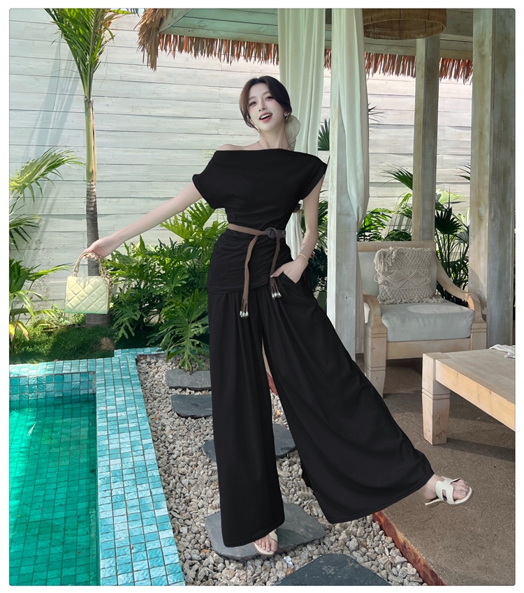 Loose temperament pants mopping wide leg pants a set