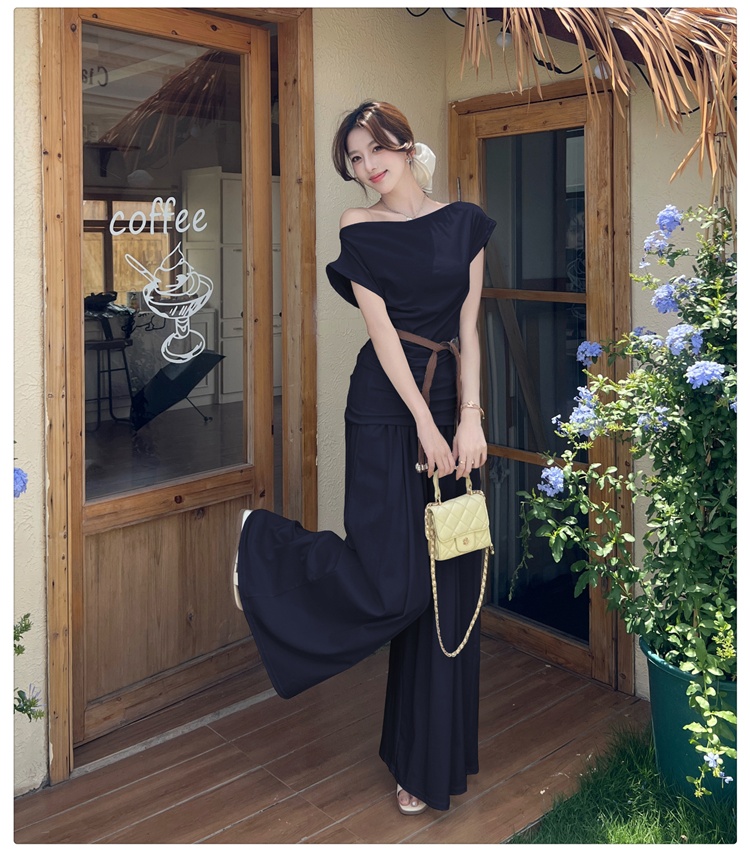 Loose temperament pants mopping wide leg pants a set