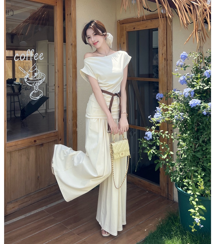 Loose temperament pants mopping wide leg pants a set