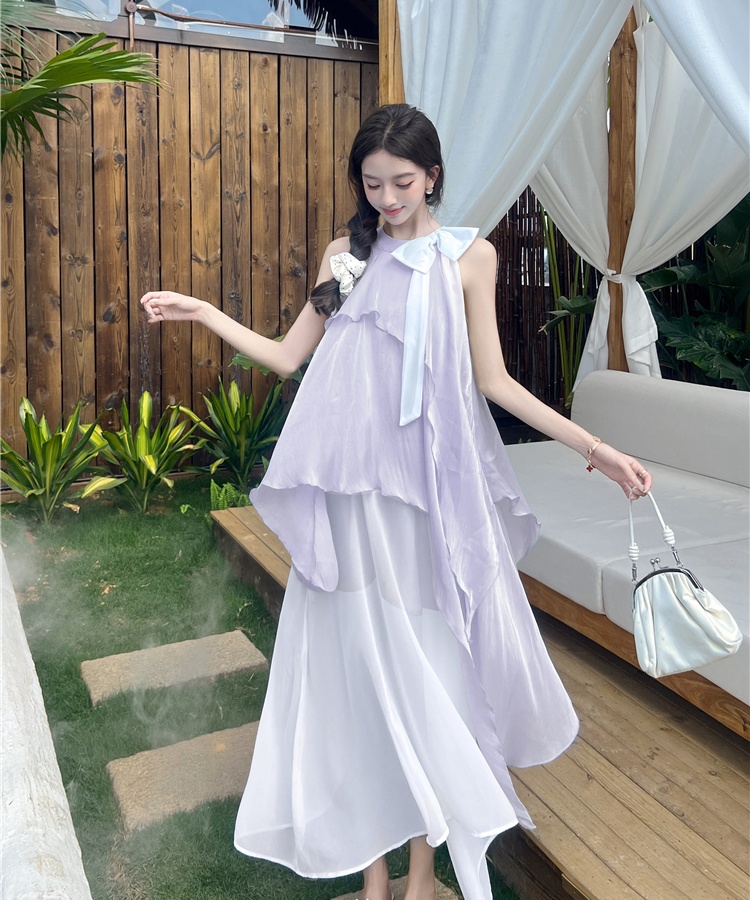 Splice beautiful long dress France style dress for women