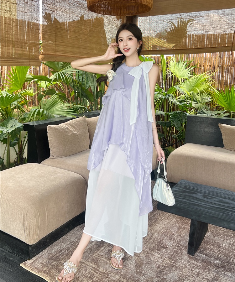 Splice beautiful long dress France style dress for women