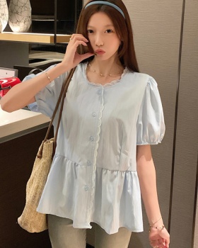Summer refreshing shirt retro white tops for women