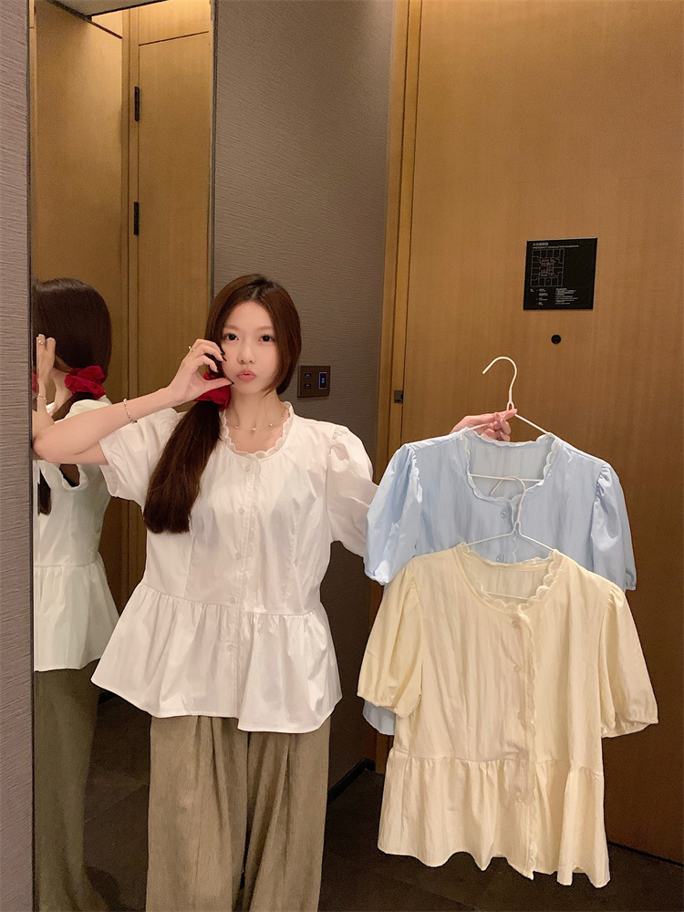 Summer refreshing shirt retro white tops for women