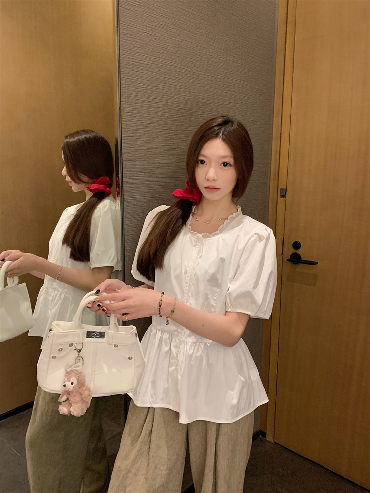 Summer refreshing shirt retro white tops for women