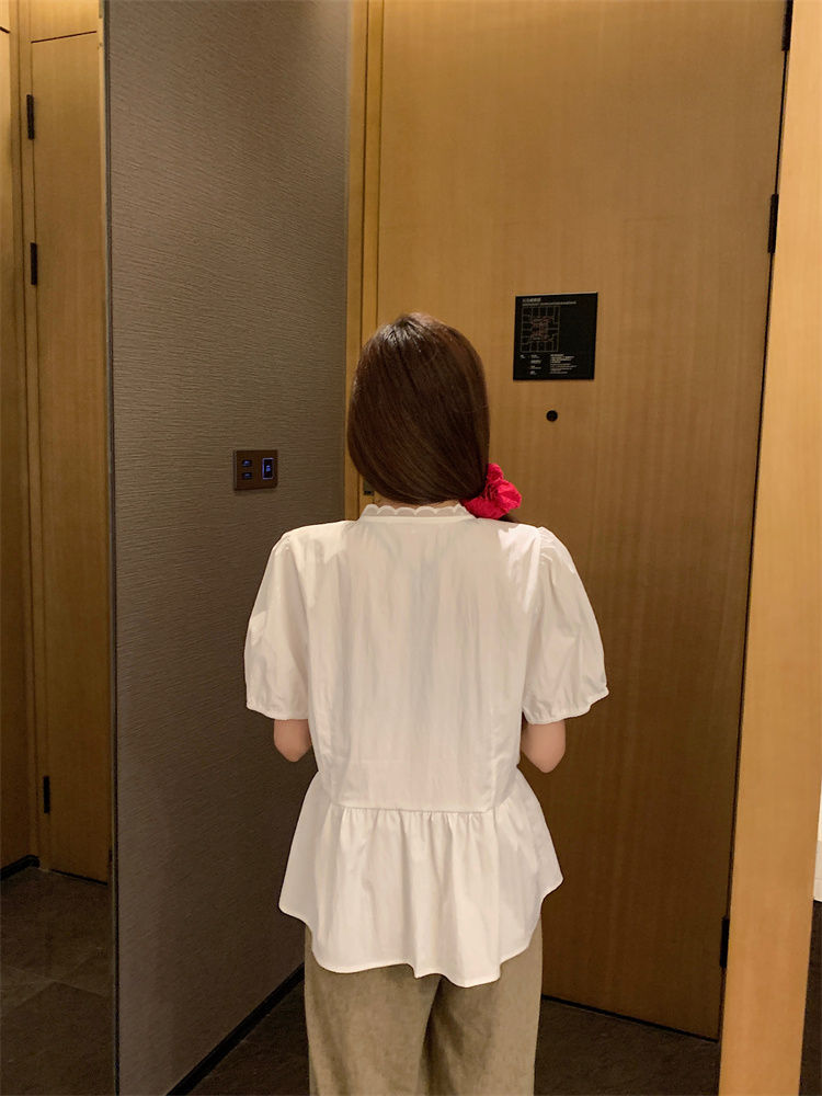 Summer refreshing shirt retro white tops for women
