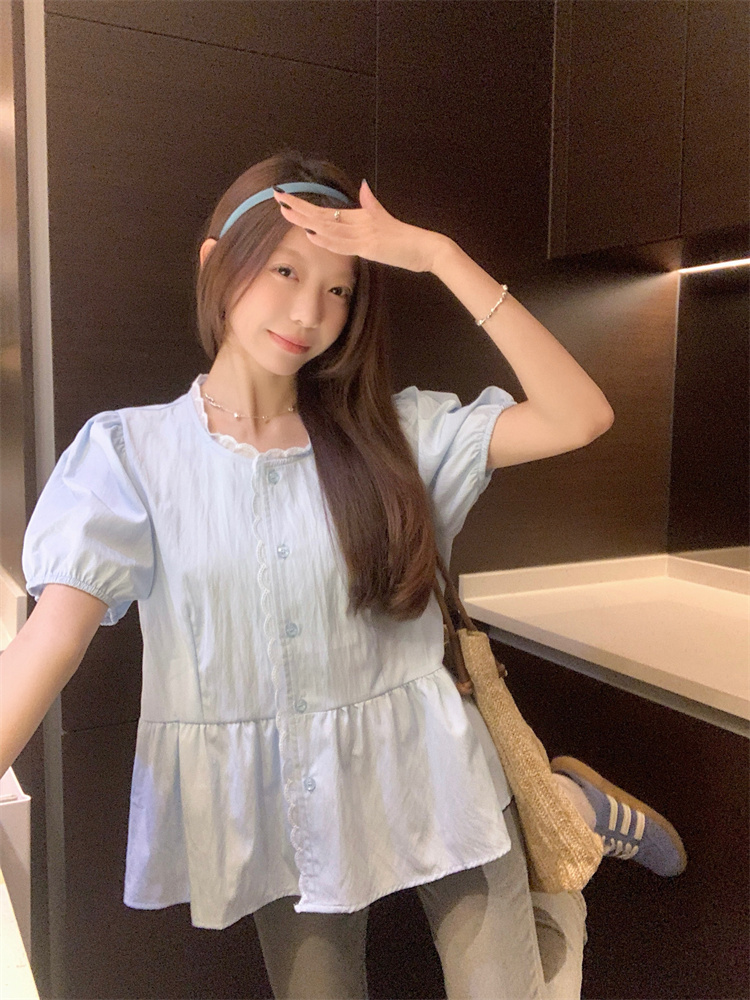 Summer refreshing shirt retro white tops for women