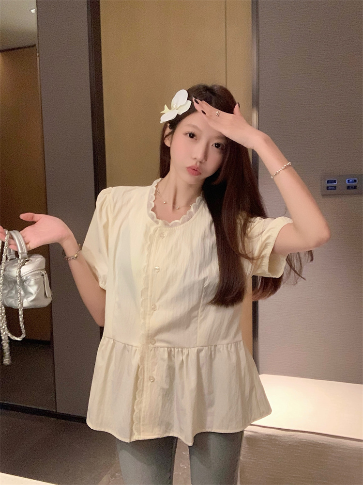 Summer refreshing shirt retro white tops for women