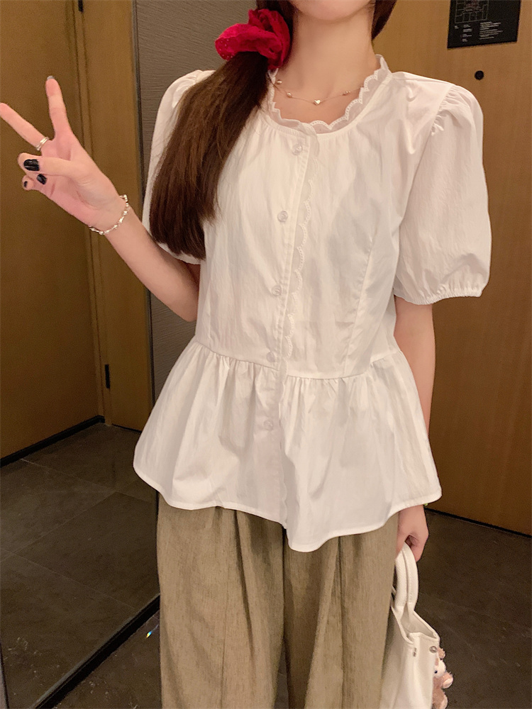 Summer refreshing shirt retro white tops for women