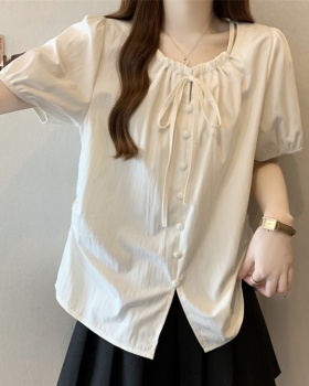 Large yard hollow fat shirt summer slim V-neck tops