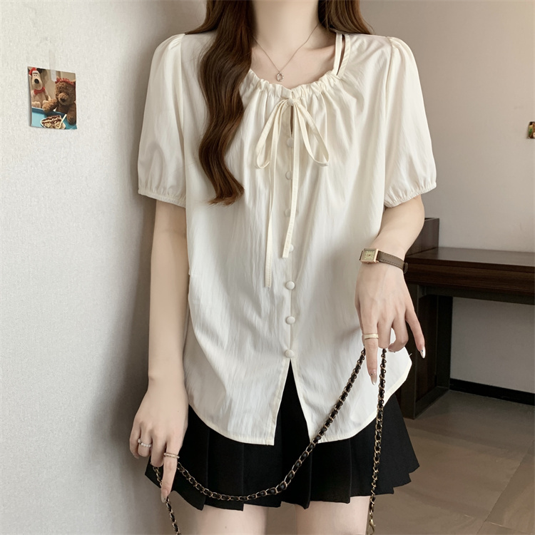 Large yard hollow fat shirt summer slim V-neck tops